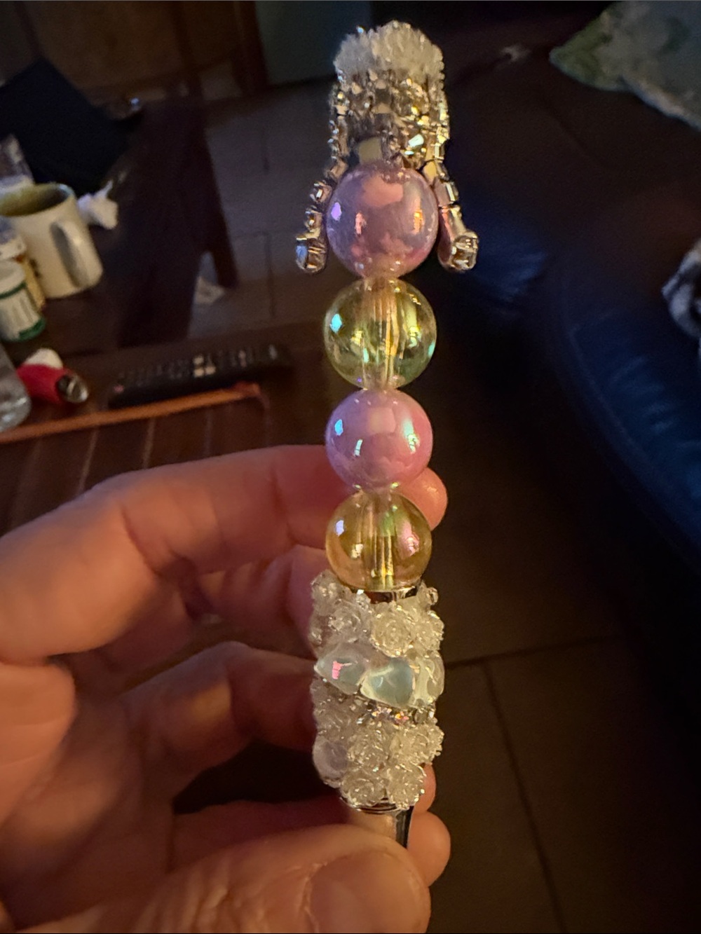 Pastel Pink and Iridescent Beaded Pen